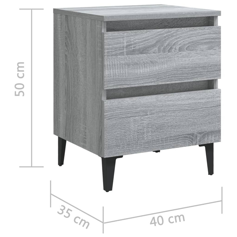 Nachtkastjes 2 st met metalen poten 40x35x50 cm grijs sonoma