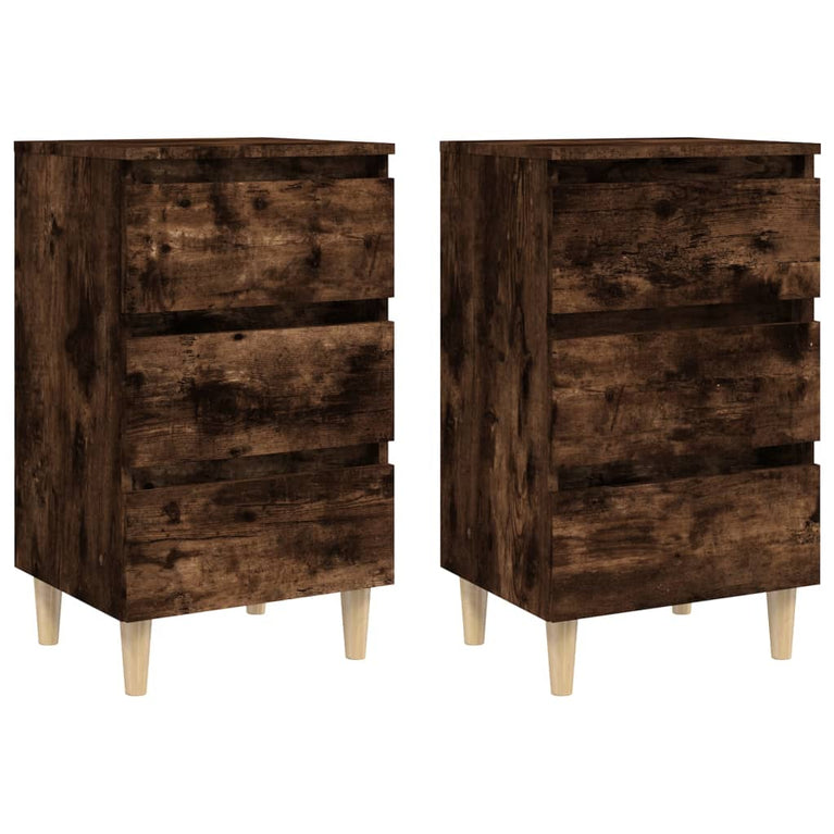 Nachtkastjes 2 st met houten poten 40x35x69 cm gerookt eiken MeubelReus