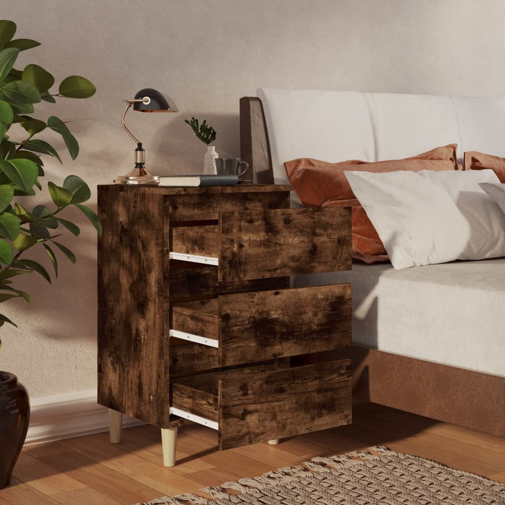 Nachtkastjes 2 st met houten poten 40x35x69 cm gerookt eiken MeubelReus