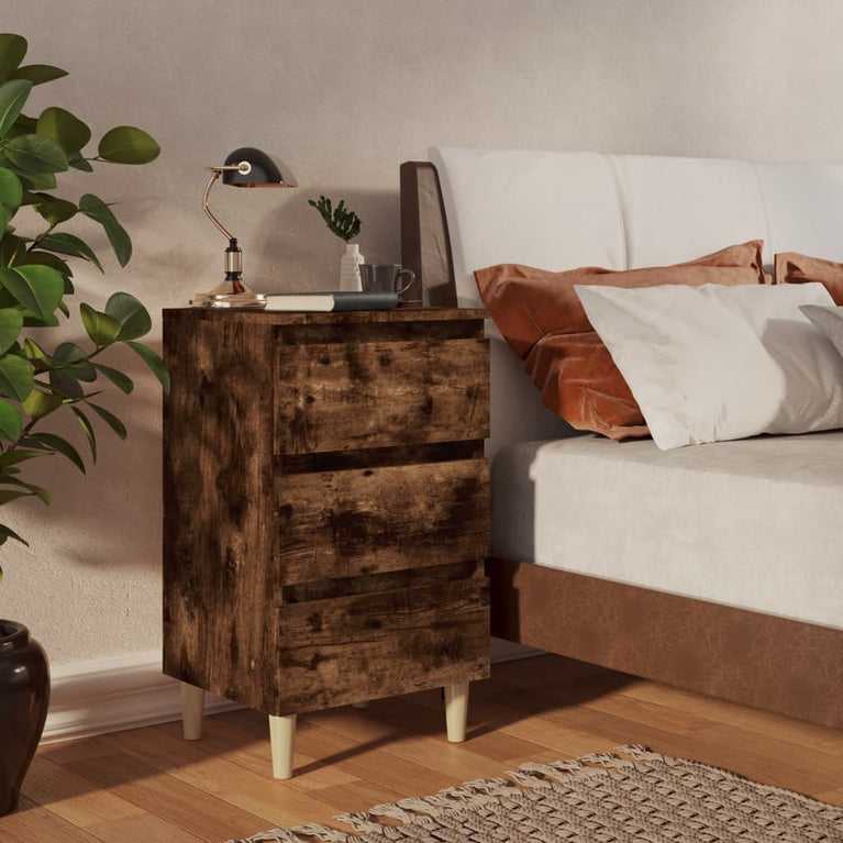 Nachtkastjes 2 st met houten poten 40x35x69 cm gerookt eiken MeubelReus