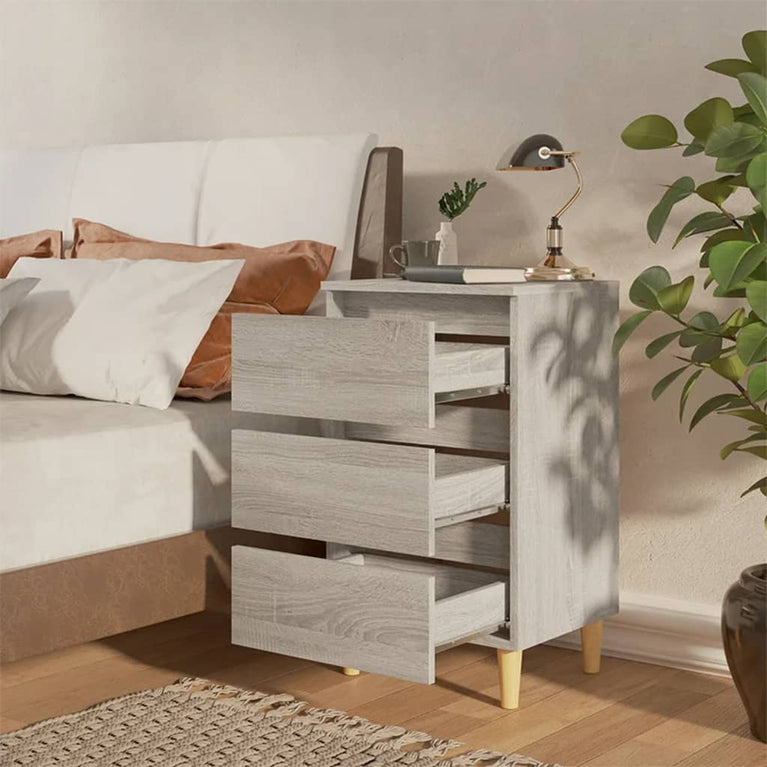 Nachtkastjes 2 st met houten poten 40x35x69 cm grijs sonoma