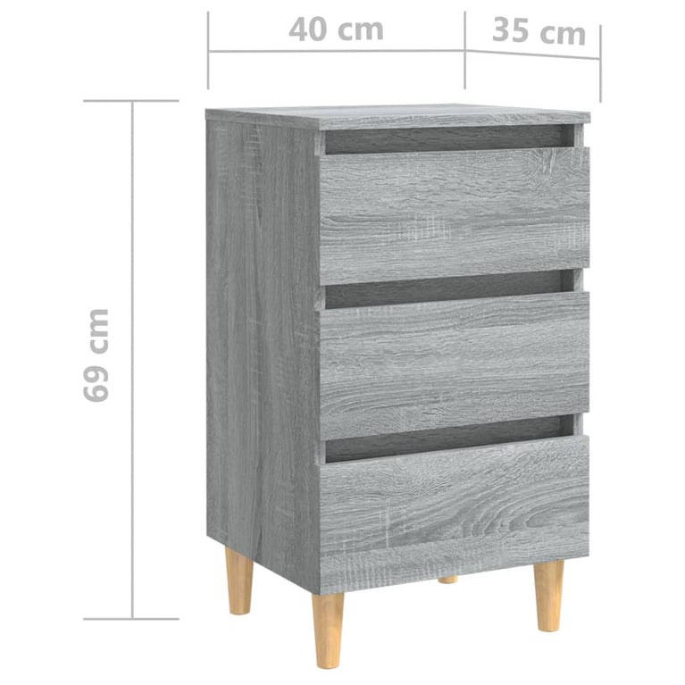 Nachtkastjes 2 st met houten poten 40x35x69 cm grijs sonoma