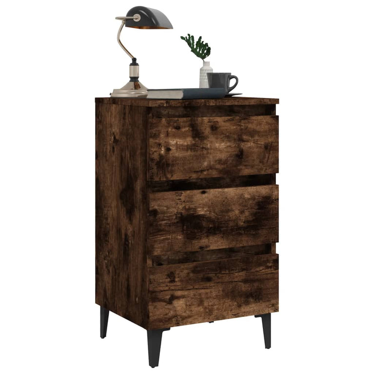 Nachtkastje met metalen poten 40x35x69 cm gerookt eikenkleurig MeubelReus