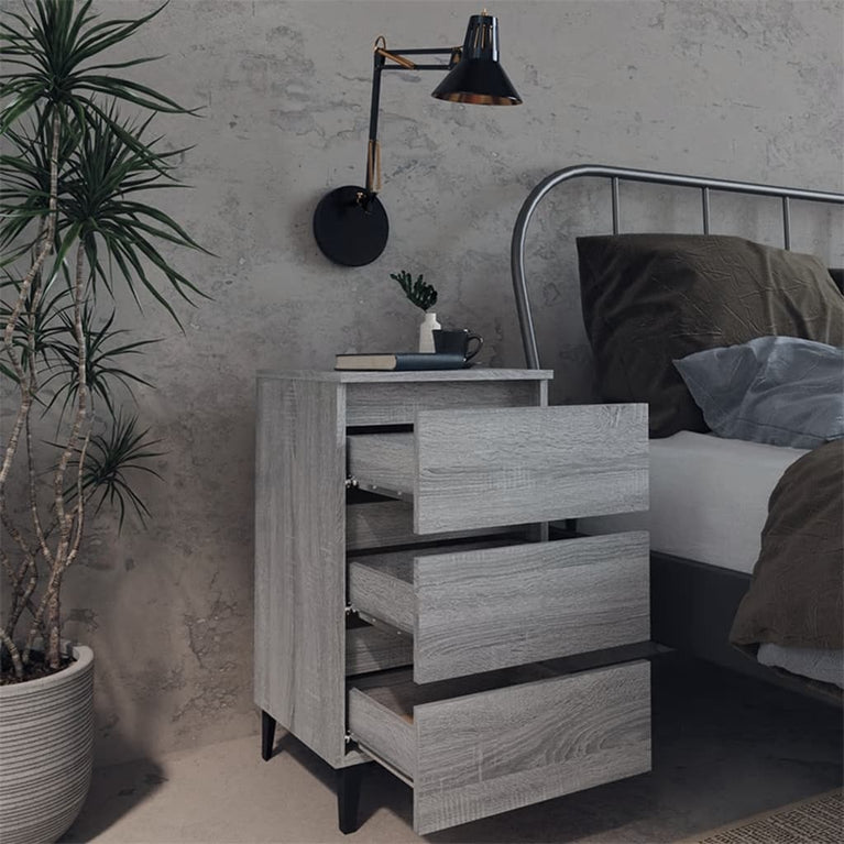 Nachtkastje met metalen poten 40x35x69 cm grijs sonoma eiken