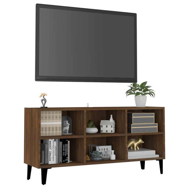 Tv-meubel met metalen poten 103,5x30x50 cm bruineikenkleurig