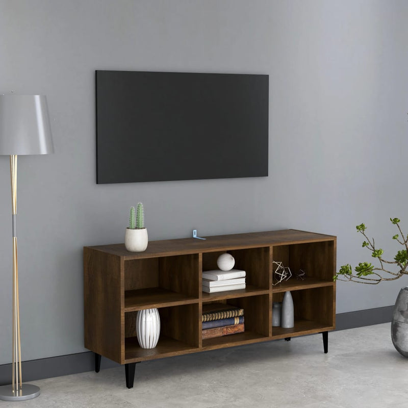 Tv-meubel met metalen poten 103,5x30x50 cm bruineikenkleurig