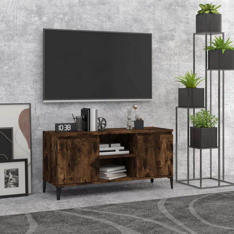 Tv-meubel met metalen poten 103,5x35x50 cm gerookt eikenkleurig MeubelReus