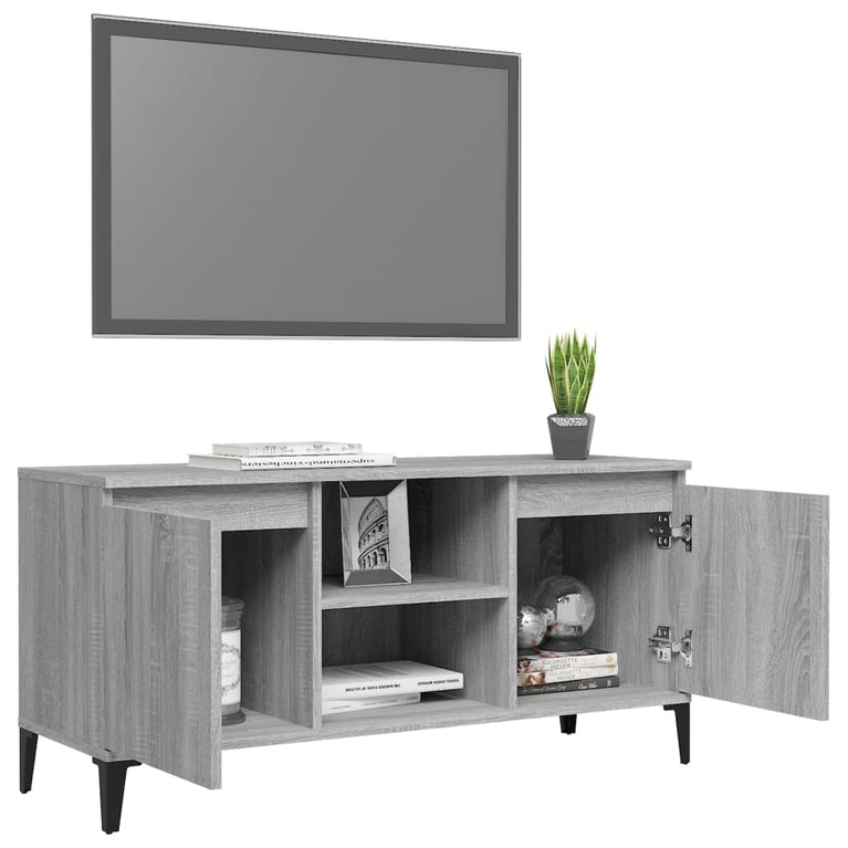 Tv-meubel met metalen poten 103,5x35x50 cm grijs sonoma eiken