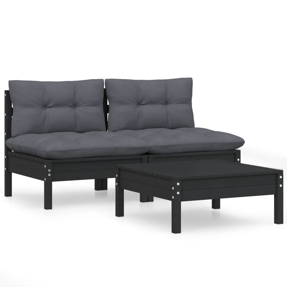 3-delige Loungeset met antracietkleurige kussens grenenhout MeubelReus
