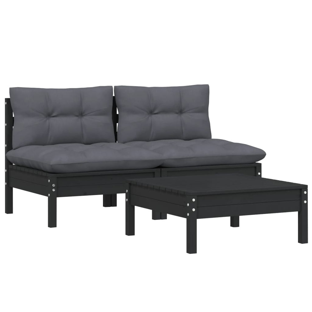 3-delige Loungeset met antracietkleurige kussens grenenhout MeubelReus