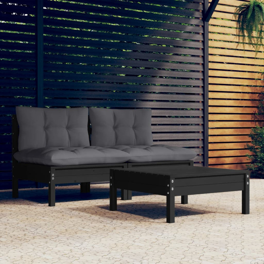 3-delige Loungeset met antracietkleurige kussens grenenhout MeubelReus