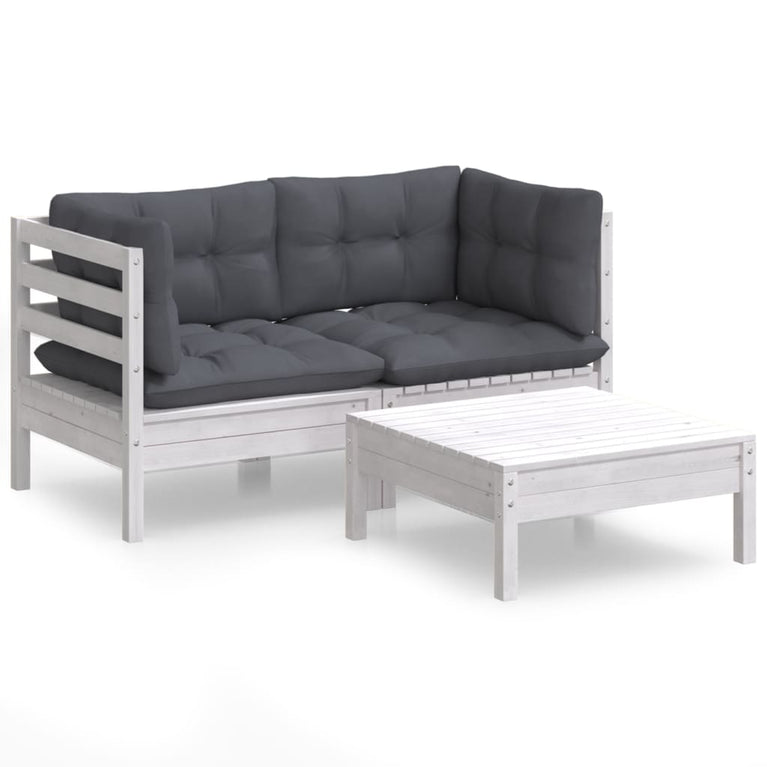 3-delige Loungeset met antracietkleurige kussens grenenhout MeubelReus