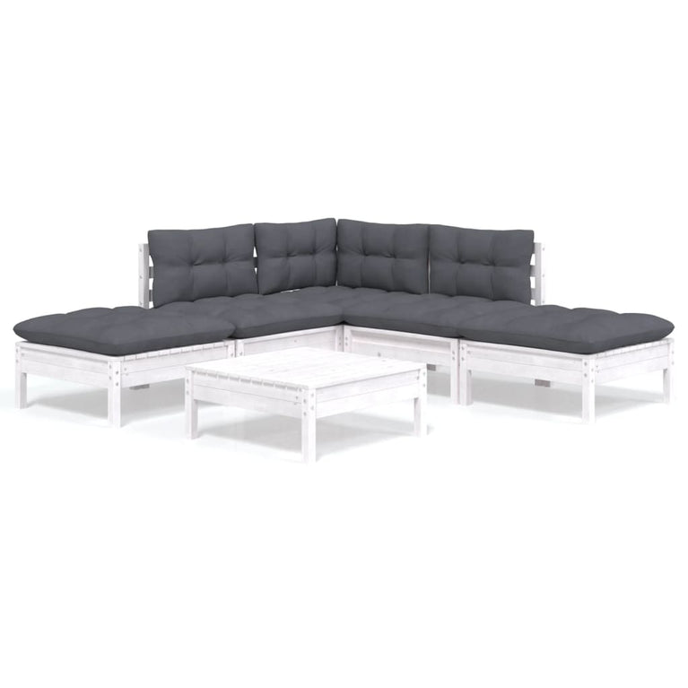 6-delige Loungeset met kussens grenenhout wit