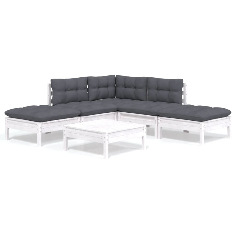 6-delige Loungeset met kussens grenenhout wit