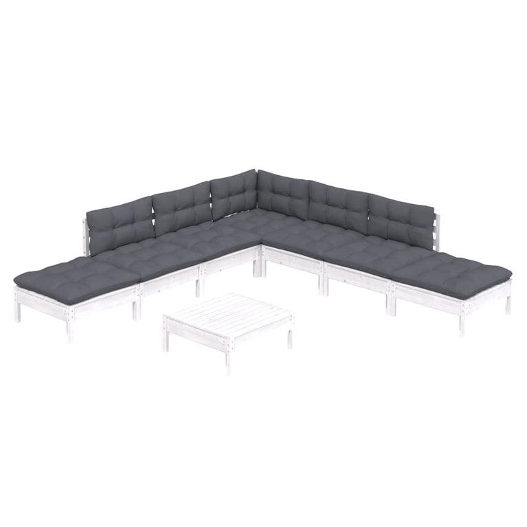 8-delige Loungeset met kussens grenenhout wit