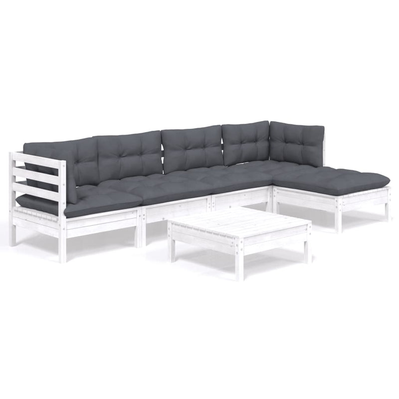 6-delige Loungeset met kussens grenenhout wit