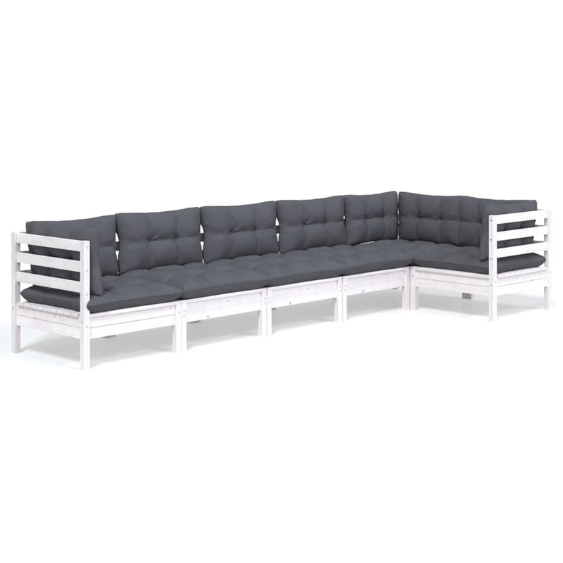 6-delige Loungeset met kussens grenenhout wit