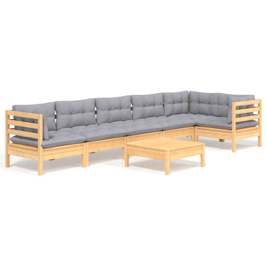 7-delige Loungeset met grijze kussens grenenhout MeubelReus