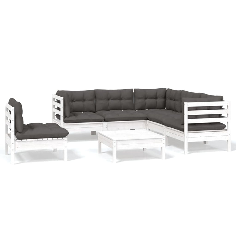 6-delige Loungeset met kussens grenenhout wit
