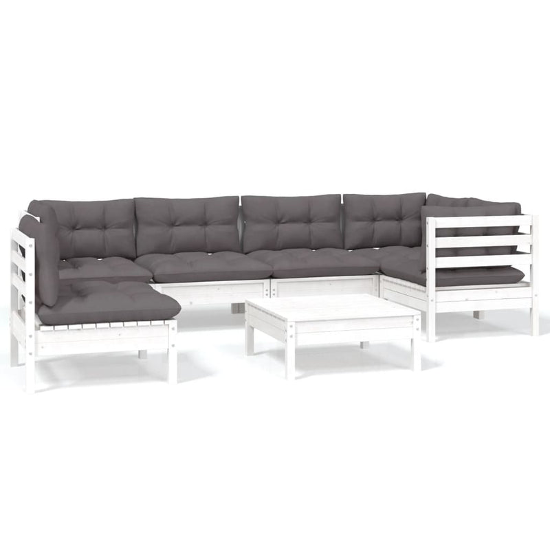 7-delige Loungeset met kussens grenenhout wit