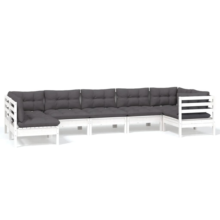 7-delige Loungeset met kussens grenenhout wit