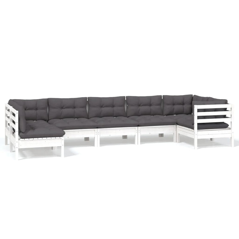 7-delige Loungeset met kussens grenenhout wit