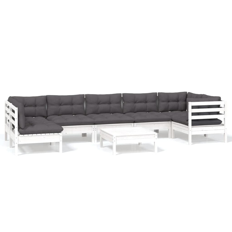 8-delige Loungeset met kussens grenenhout wit