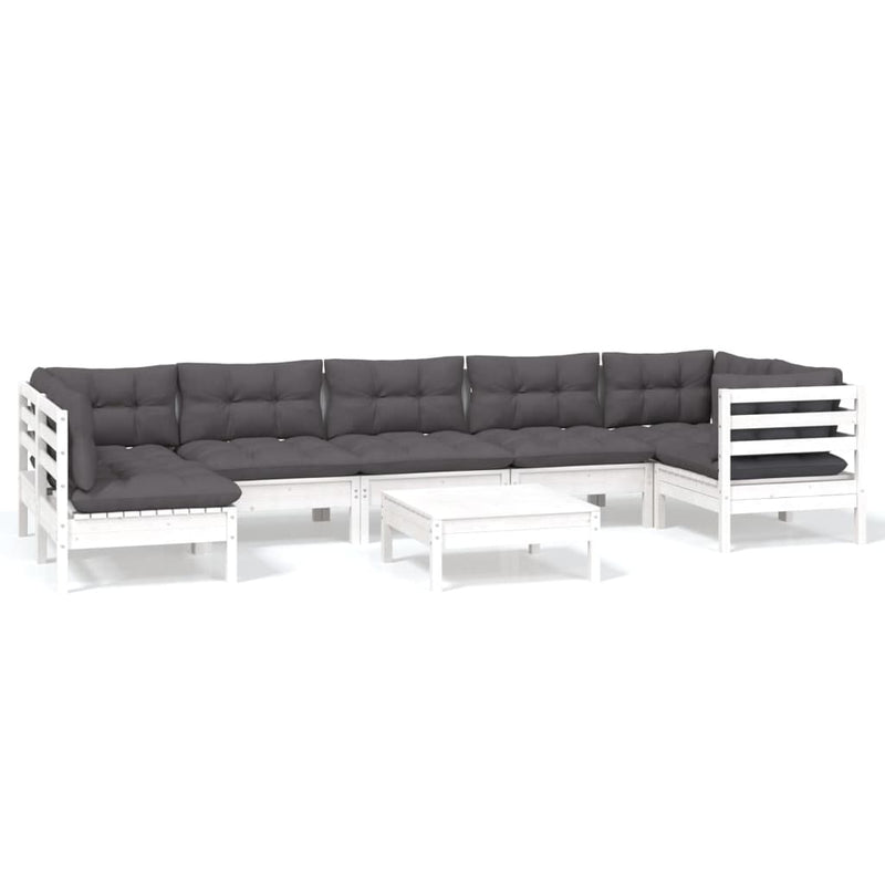 8-delige Loungeset met kussens grenenhout wit