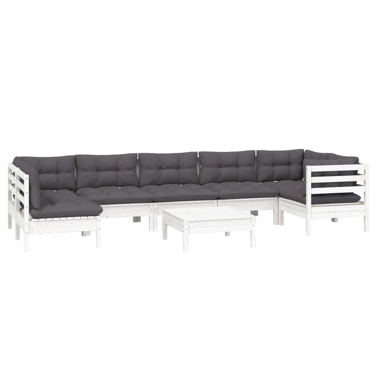 8-delige Loungeset met kussens grenenhout wit