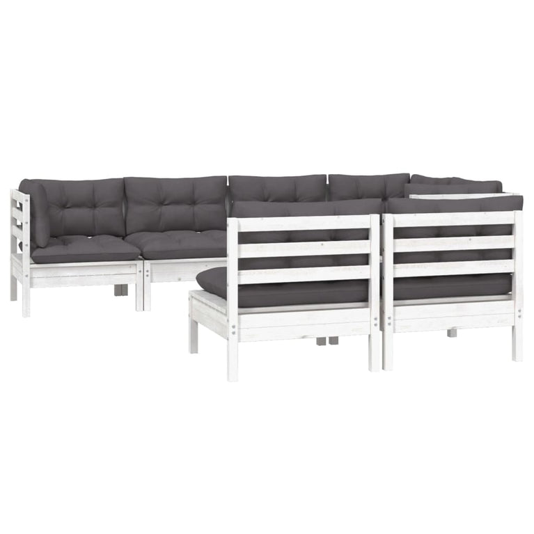 7-delige Loungeset met kussens massief grenenhout wit