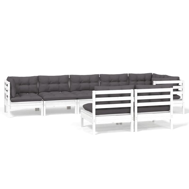 8-delige Loungeset met kussens massief grenenhout wit