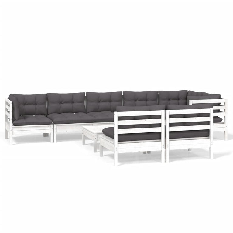 9-delige Loungeset met kussens massief grenenhout wit