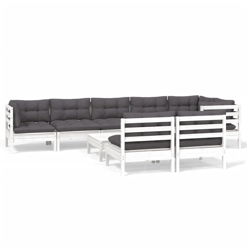 9-delige Loungeset met kussens massief grenenhout wit