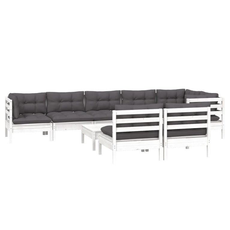9-delige Loungeset met kussens massief grenenhout wit