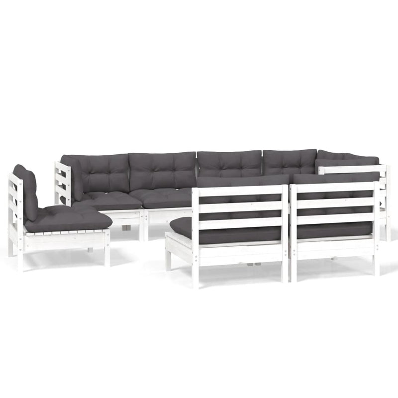 8-delige Loungeset met kussens massief grenenhout wit