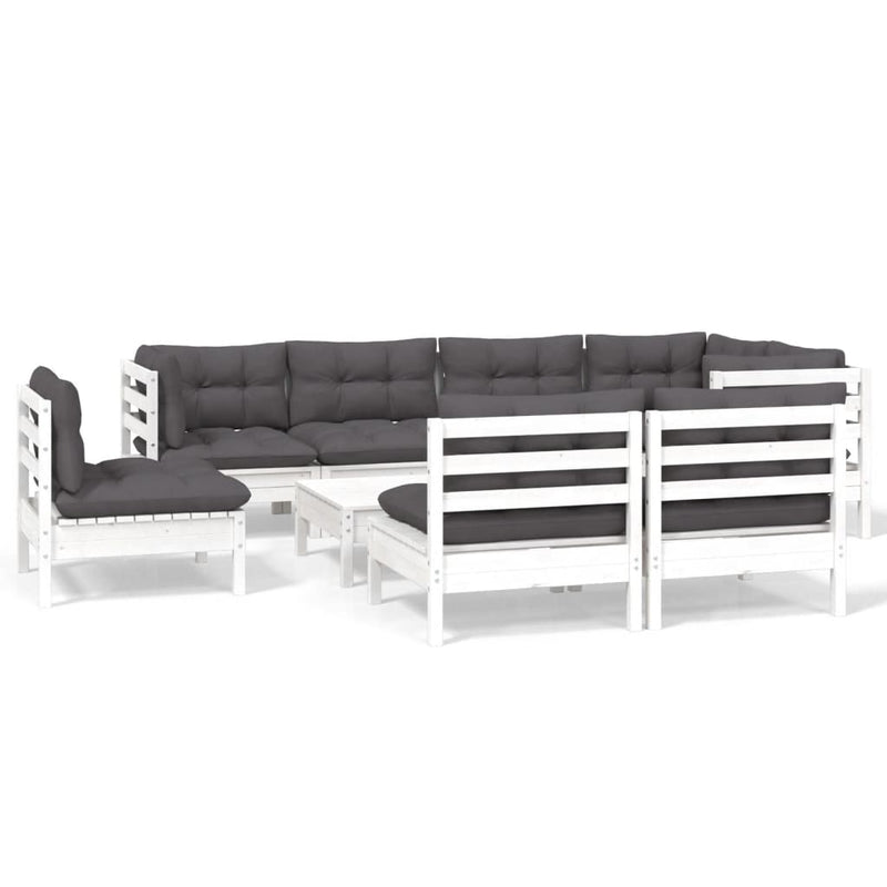 9-delige Loungeset met kussens massief grenenhout wit
