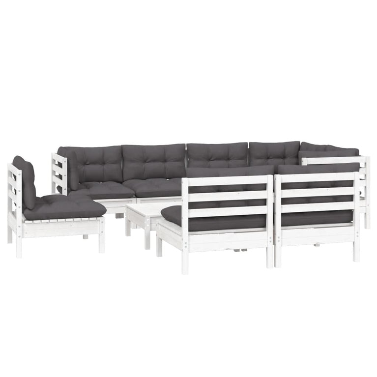 9-delige Loungeset met kussens massief grenenhout wit