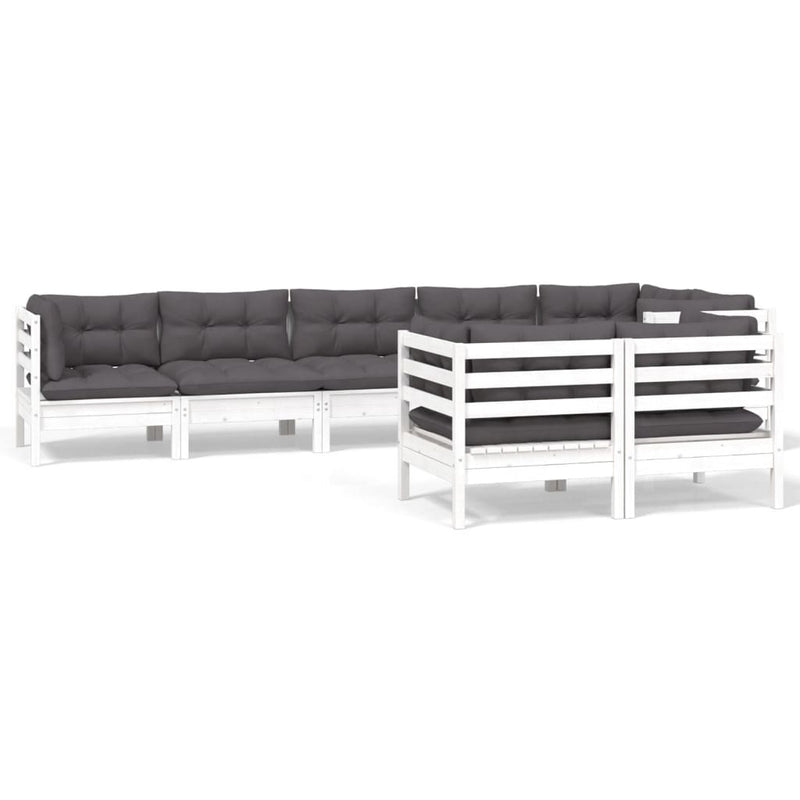 8-delige Loungeset met kussens massief grenenhout wit