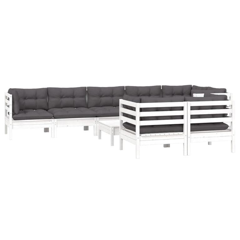 9-delige Loungeset met kussens massief grenenhout wit
