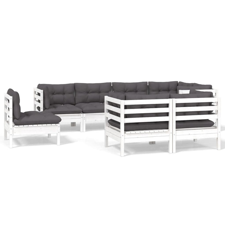 8-delige Loungeset met kussens massief grenenhout wit
