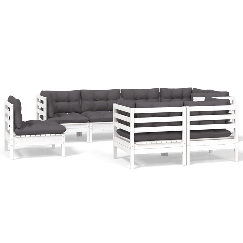 8-delige Loungeset met kussens massief grenenhout wit