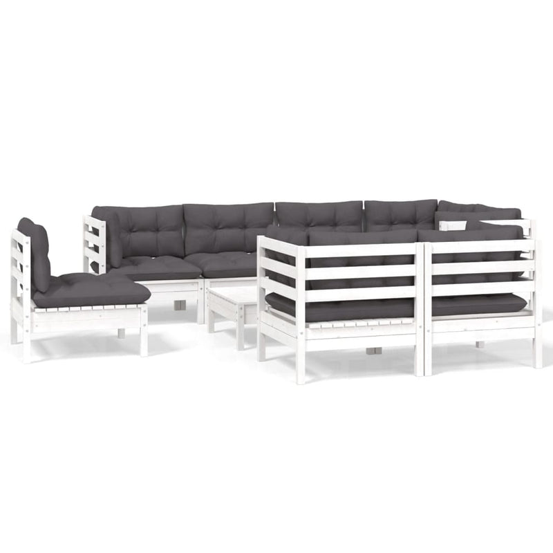 9-delige Loungeset met kussens massief grenenhout wit