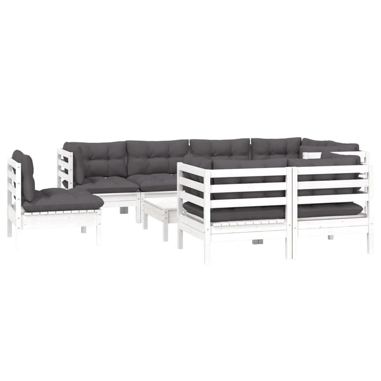 9-delige Loungeset met kussens massief grenenhout wit