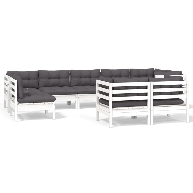 9-delige Loungeset met kussens massief grenenhout wit
