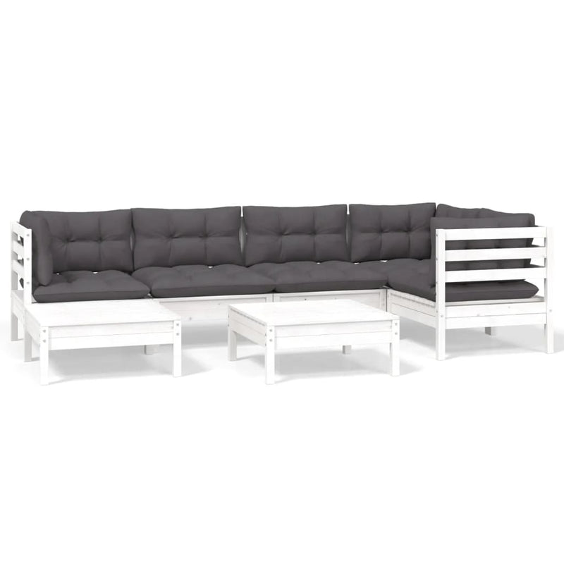 7-delige Loungeset met kussens massief grenenhout wit