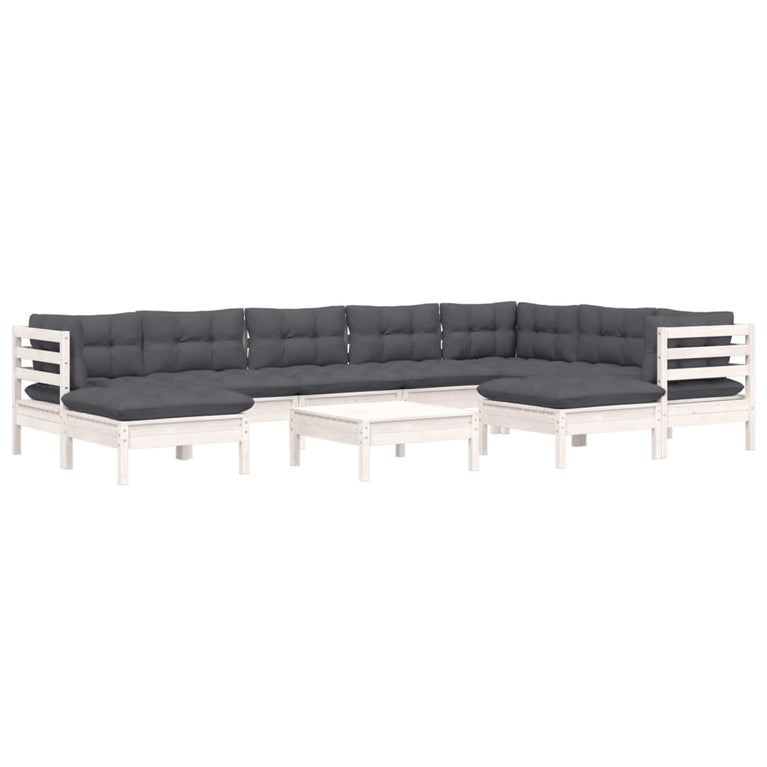 10-delige Loungeset met kussens massief grenenhout wit