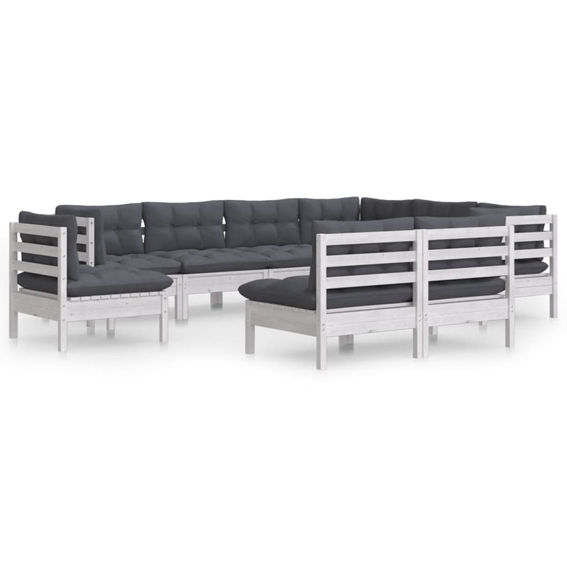 9-delige Loungeset met kussens massief grenenhout wit