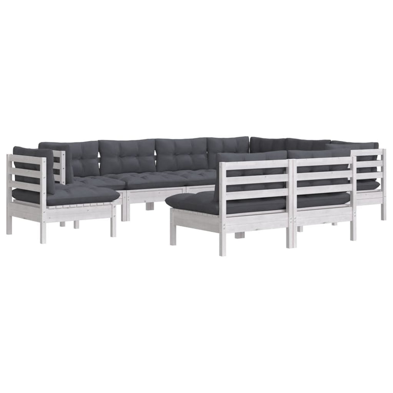 9-delige Loungeset met kussens massief grenenhout wit
