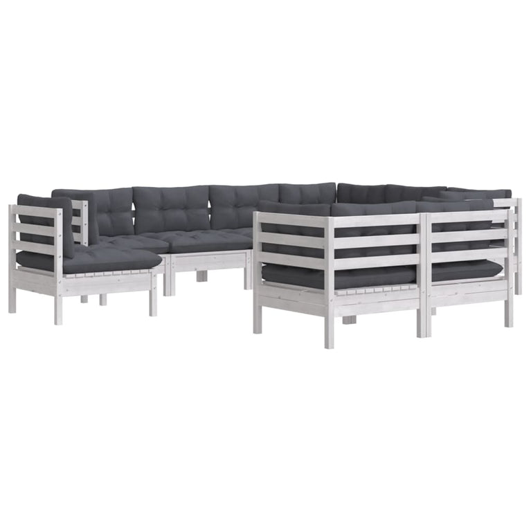 9-delige Loungeset met kussens massief grenenhout wit