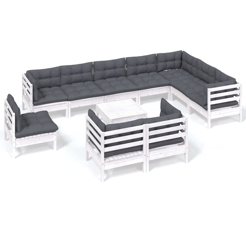 11-delige Loungeset met kussens massief grenenhout wit